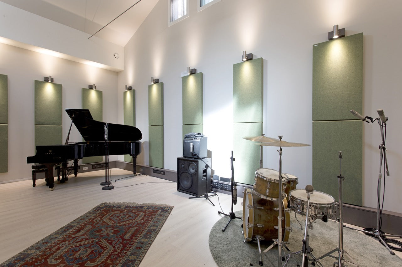 Live recording room at Sonic Temple Studio Italy treated with GIK Acoustics acoustic panels on the walls and ceiling